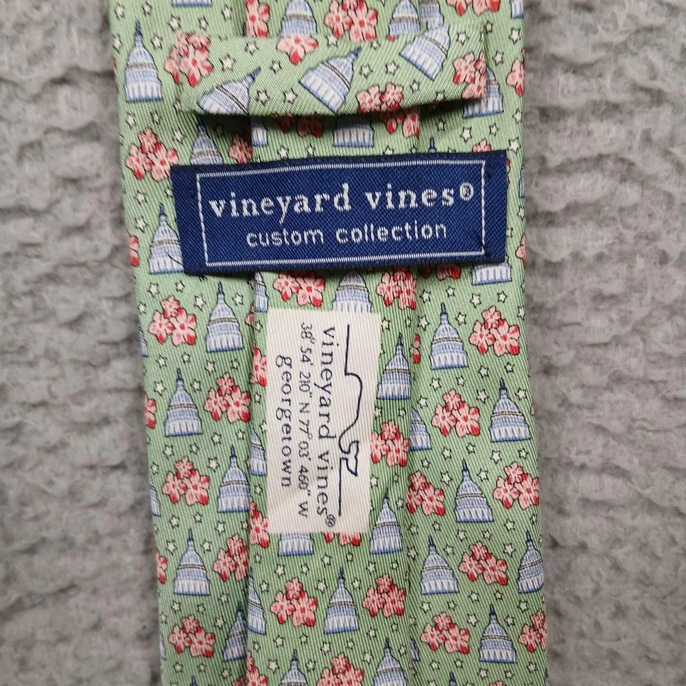 Vineyard Vines Tie Mens One Size Green Floral Silk‎ Custom Collection Designer
